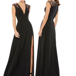 Black, Floral Accented Evening Gown - Ieena for Mac Duggal